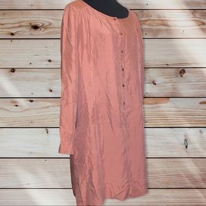 Eileen Fisher  100% Silk half button down Long Tunic Peach Blouse Size XL